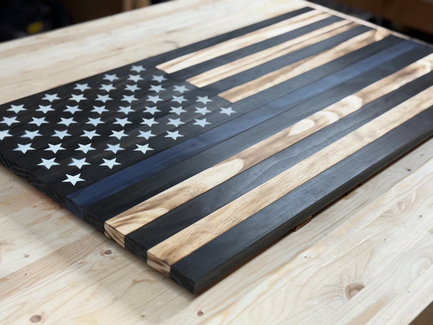 Thin Blue Line Wooden Flag