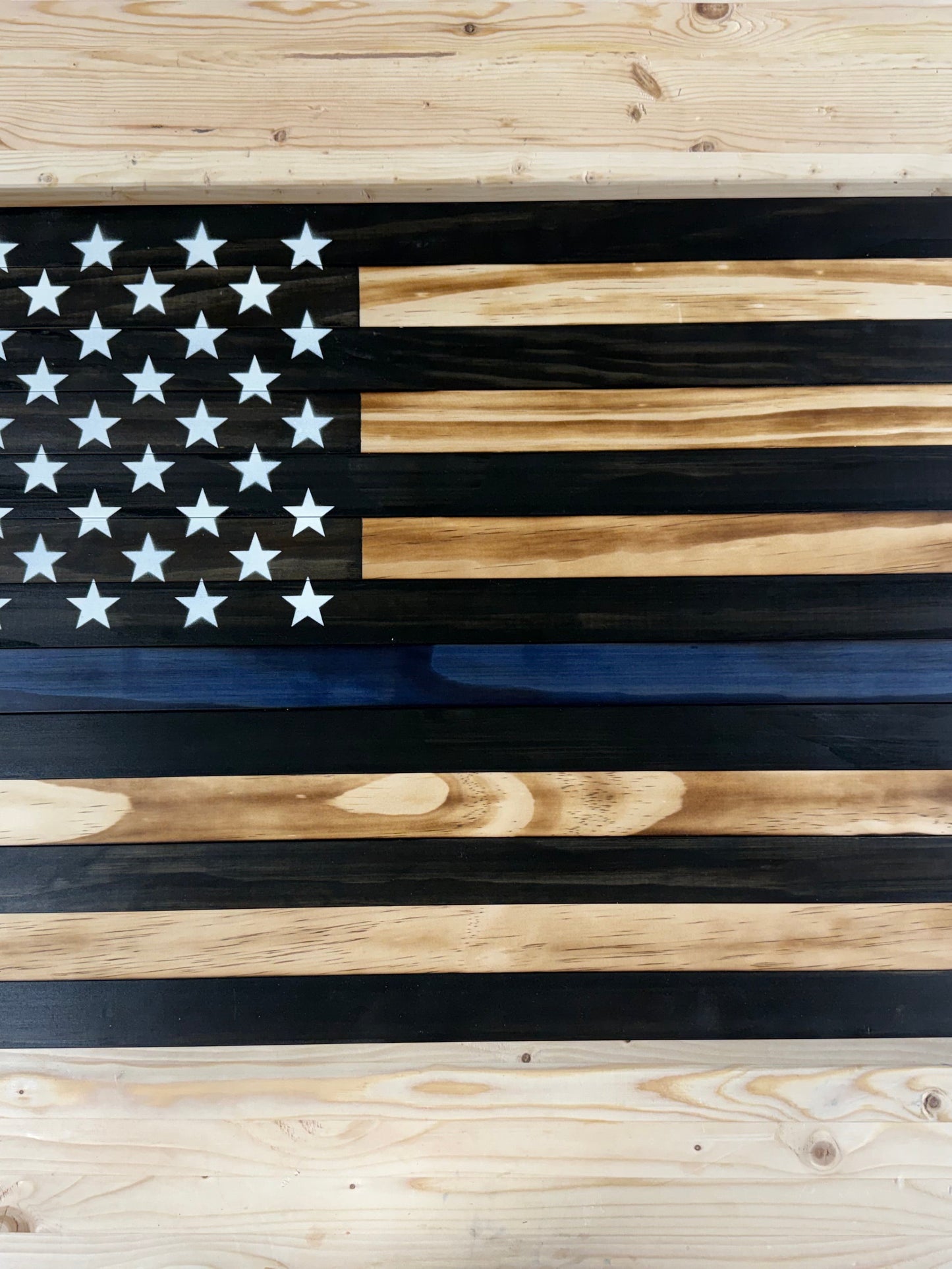 Thin Blue Line Wooden Flag