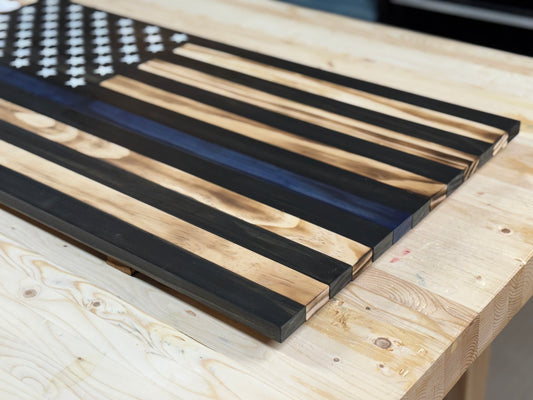 Thin Blue Line Wooden Flag