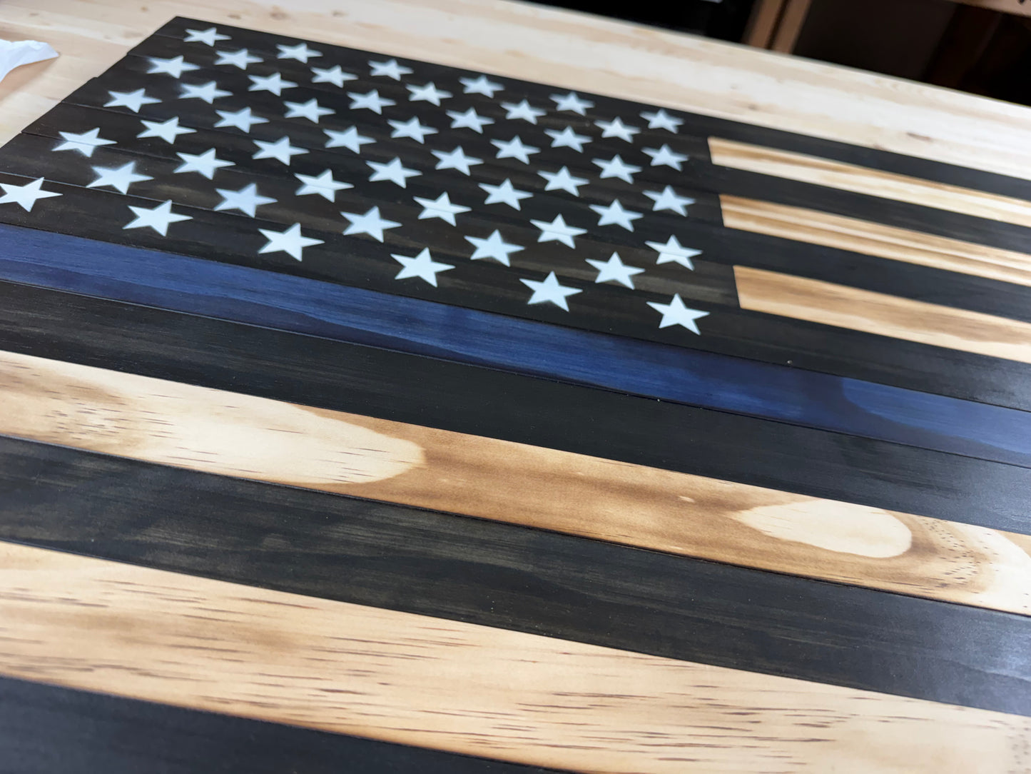 Thin Blue Line Wooden Flag